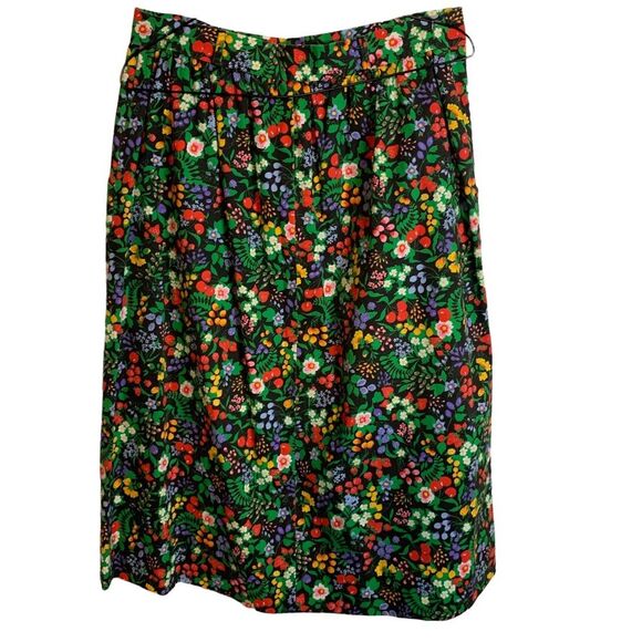 Vintage Handmade A-line Skirt Black Floral & Cherry Pattern with Pockets - Picture 4 of 11